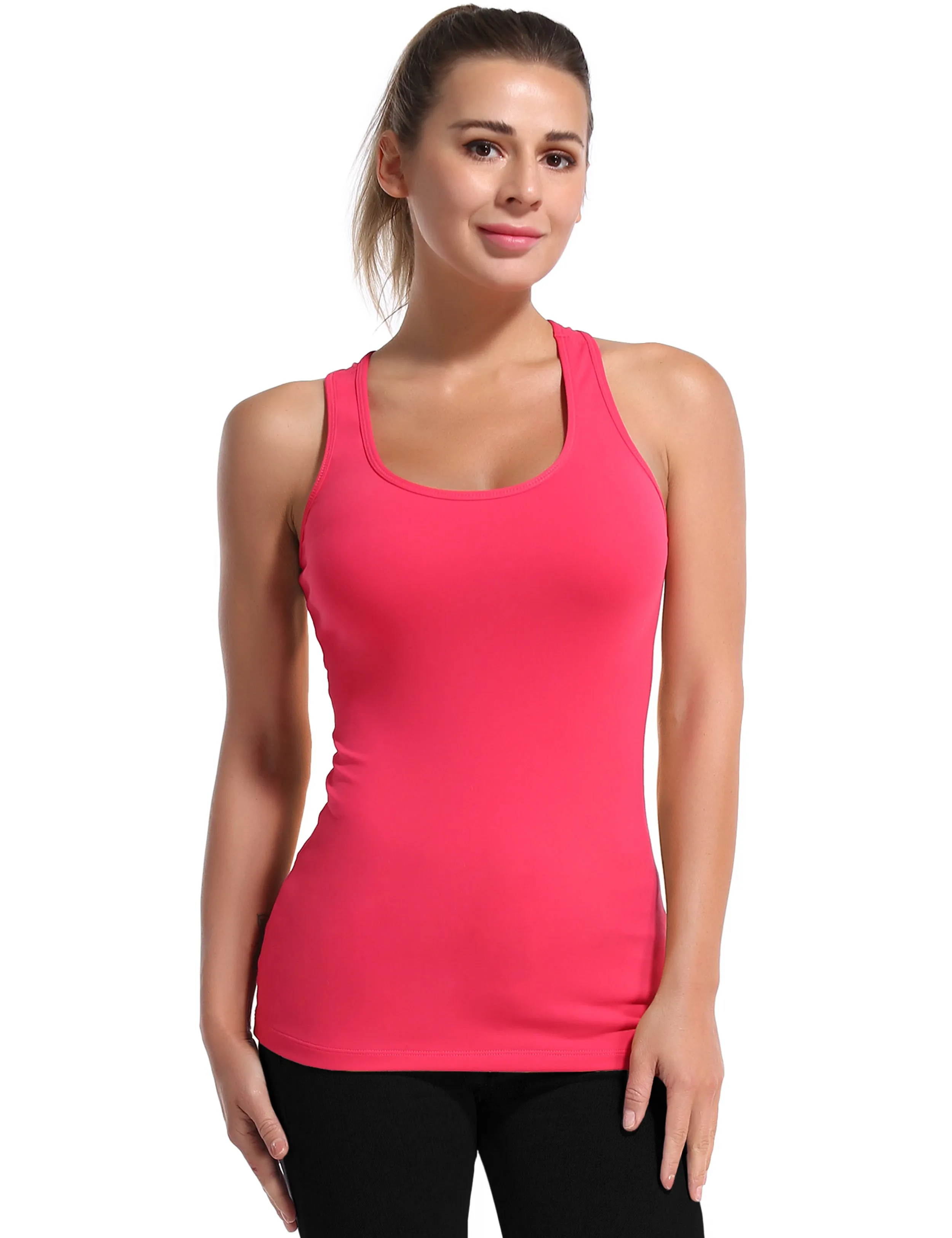 Racerback Athletic Tank Tops red_Plus Size