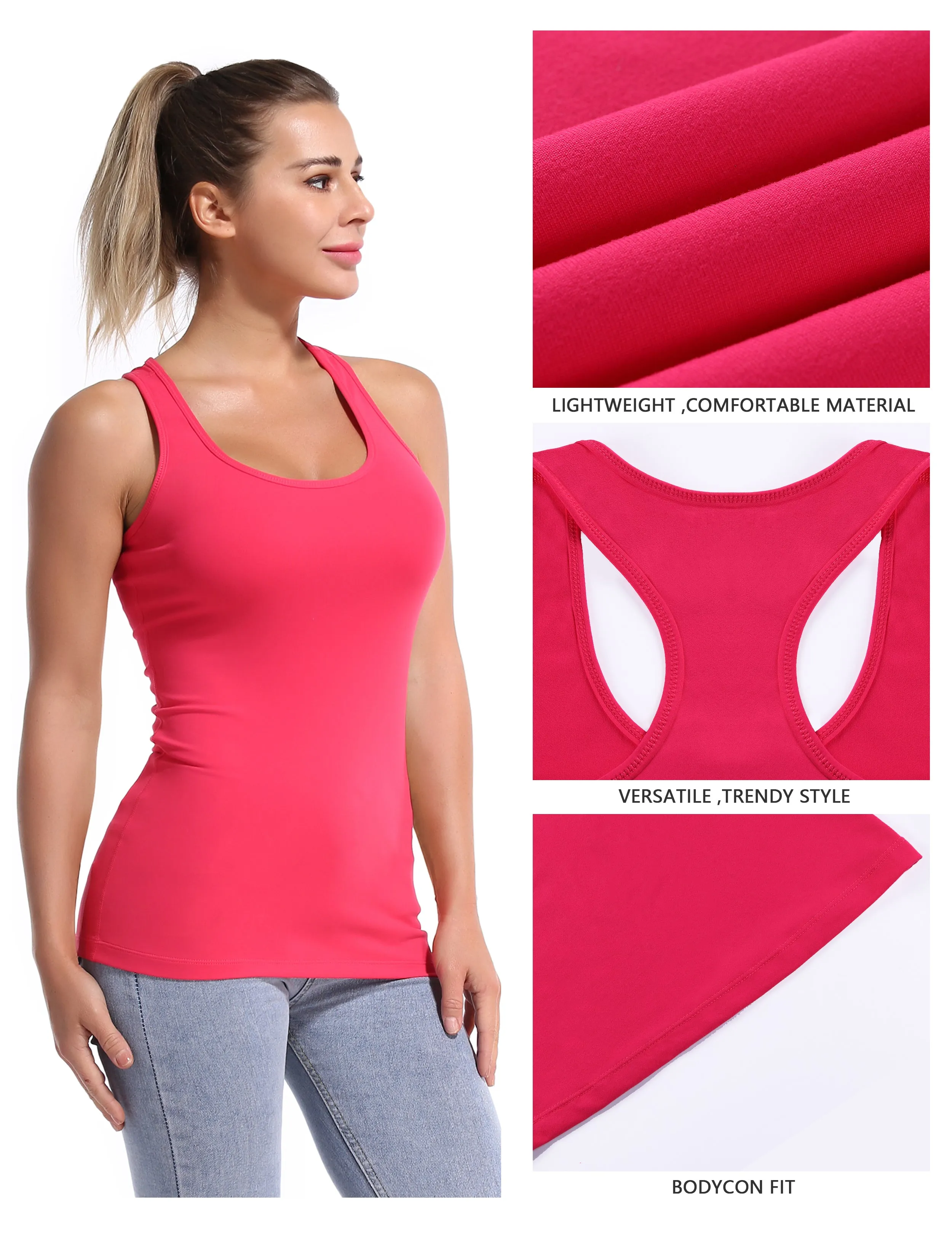 Racerback Athletic Tank Tops red_Plus Size