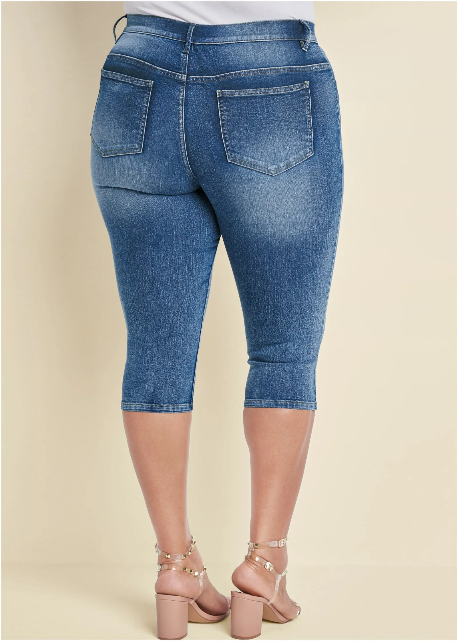 Ripped Jean Capris - Medium Wash