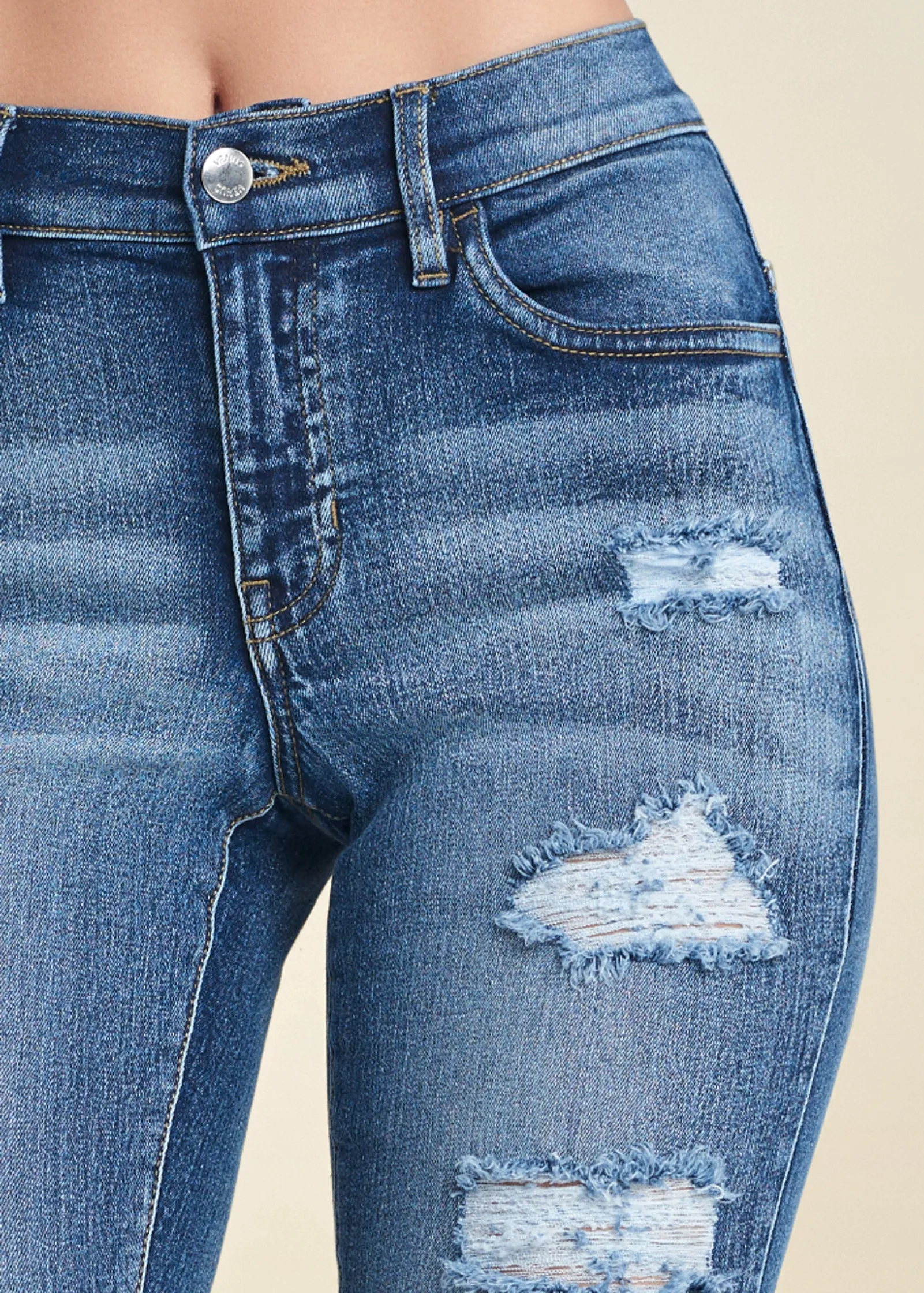 Ripped Jean Capris - Medium Wash