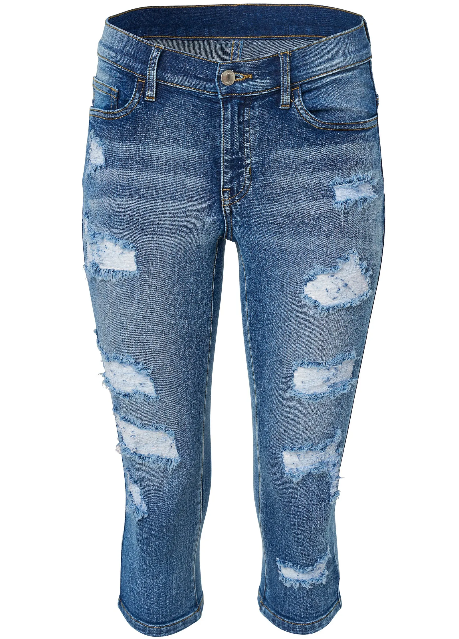 Ripped Jean Capris - Medium Wash