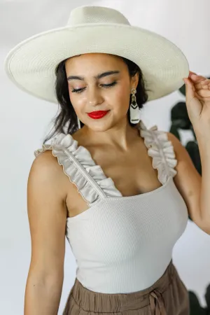 Romantic Style Ribbed Bodysuit In Eggshell