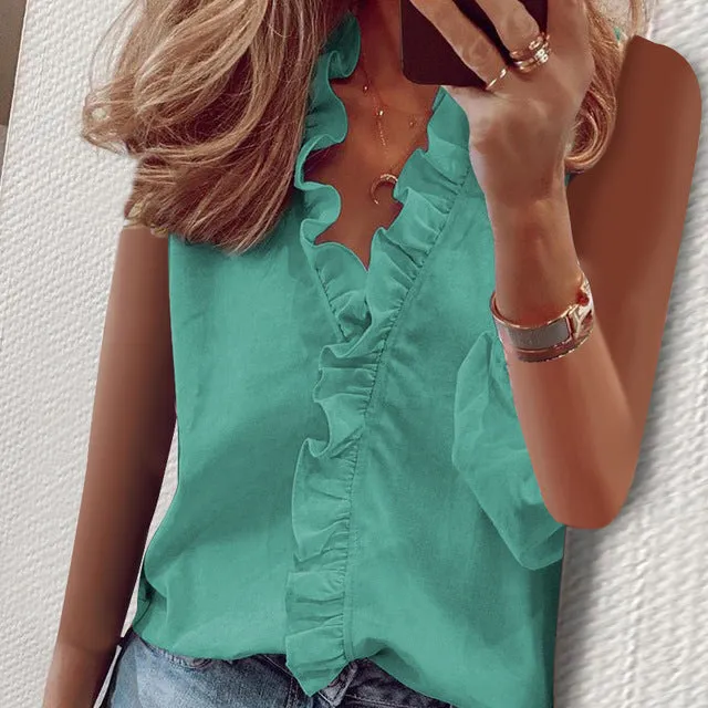Ruffled V neck Long Sleeve Women Blouses Casual Letter Printed Blouse Women's Tops 2020 Spring Summer Plus Size Clothes Laides