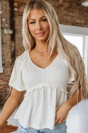 SALE - Fay Flutter Sleeve V-Neck Blouse | Size Large