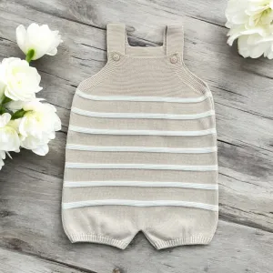 Sand & White Knitted Dungaree Romper