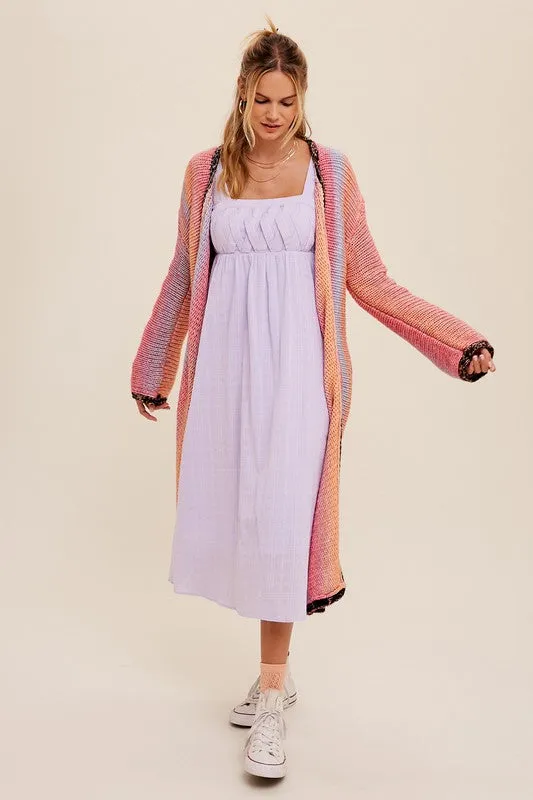Selena Multi Color Long Knit Open Cardigan