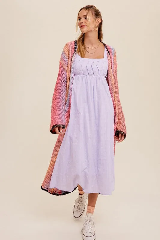 Selena Multi Color Long Knit Open Cardigan