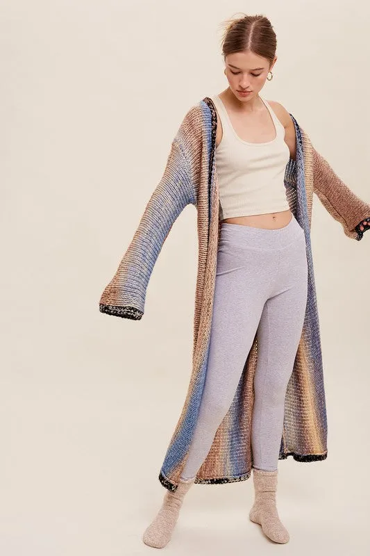 Selena Multi Color Long Knit Open Cardigan