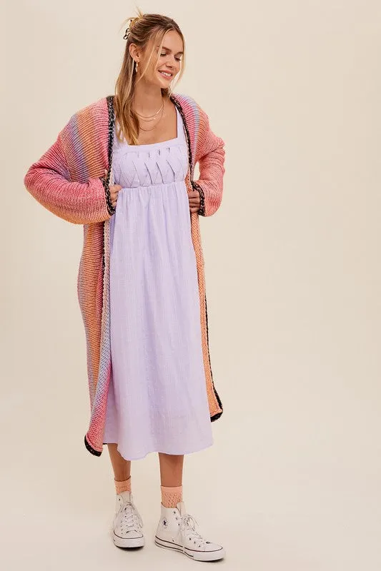 Selena Multi Color Long Knit Open Cardigan