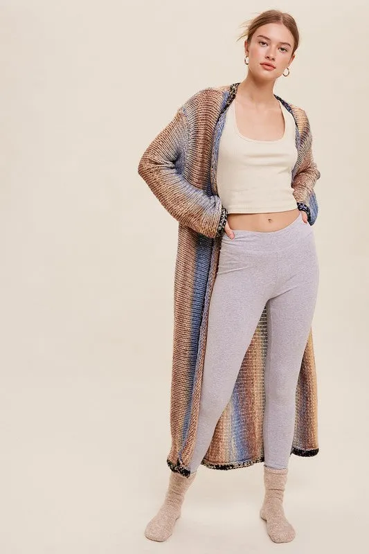 Selena Multi Color Long Knit Open Cardigan