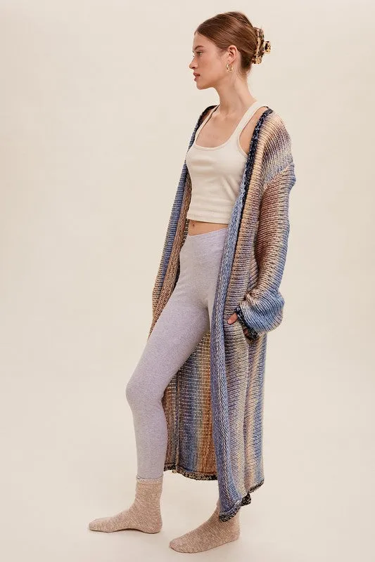 Selena Multi Color Long Knit Open Cardigan