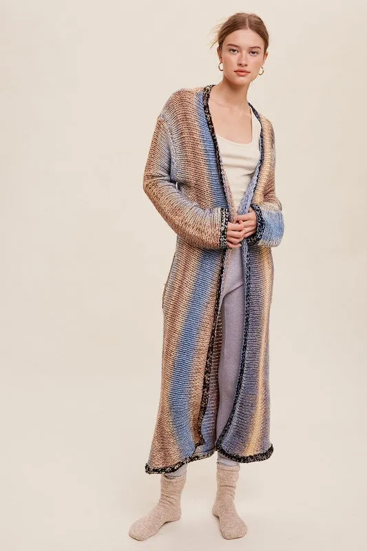 Selena Multi Color Long Knit Open Cardigan