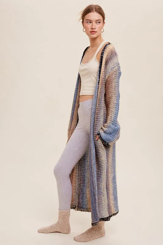 Selena Multi Color Long Knit Open Cardigan