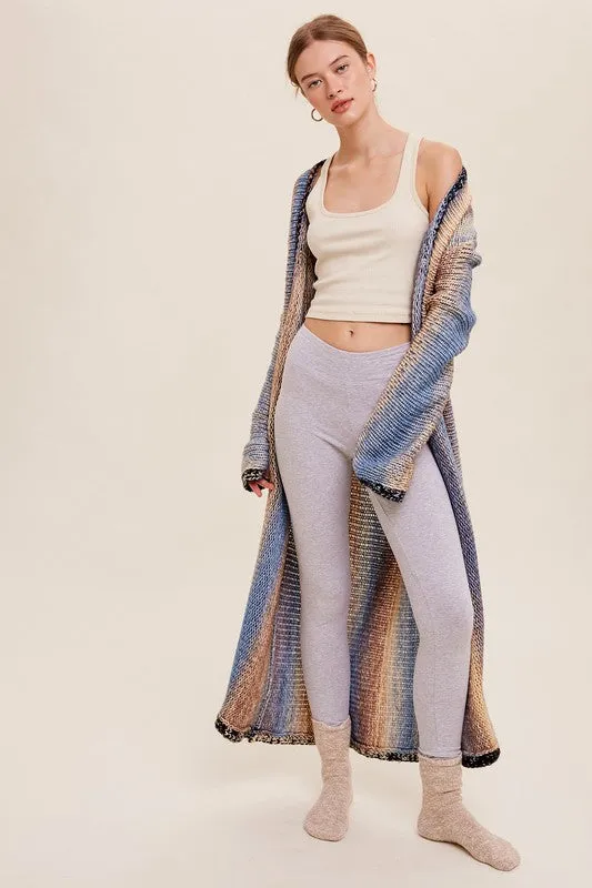 Selena Multi Color Long Knit Open Cardigan