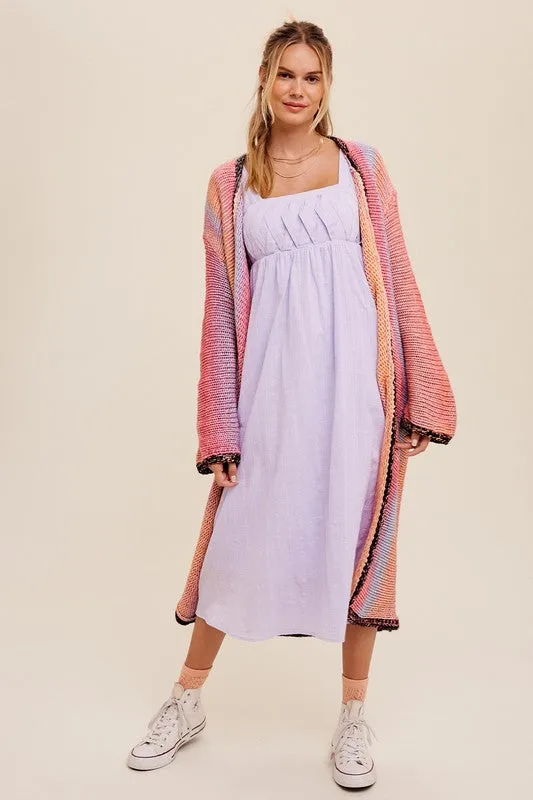 Selena Multi Color Long Knit Open Cardigan