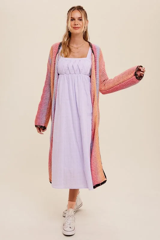 Selena Multi Color Long Knit Open Cardigan