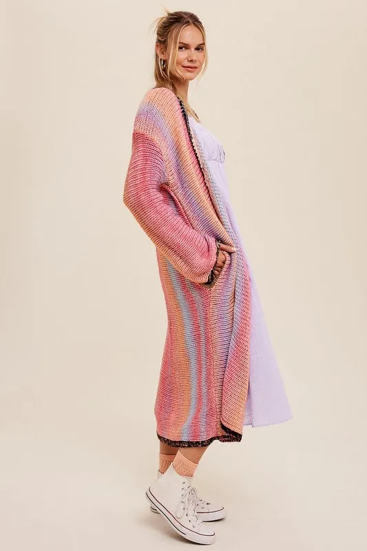 Selena Multi Color Long Knit Open Cardigan