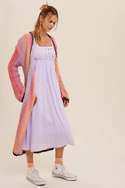 Selena Multi Color Long Knit Open Cardigan