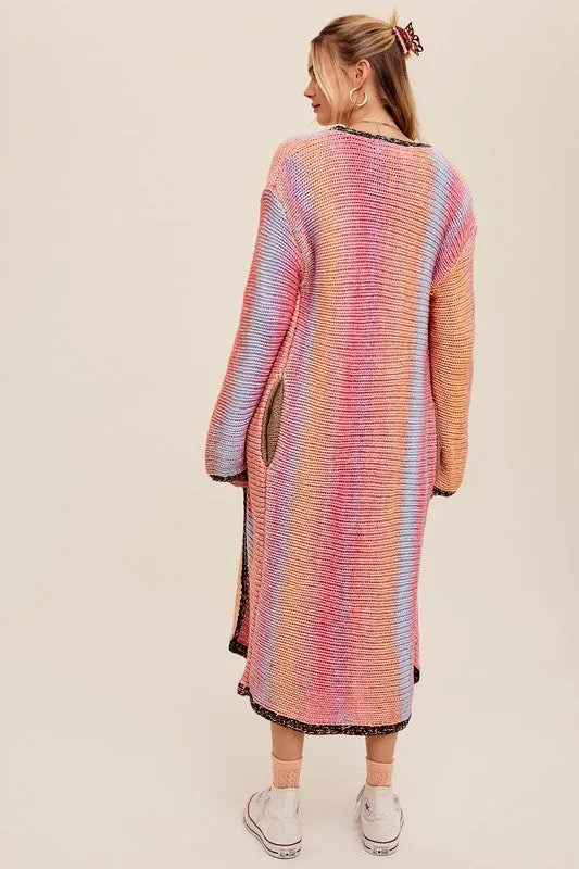 Selena Multi Color Long Knit Open Cardigan