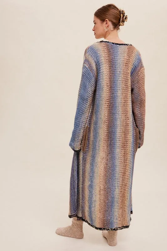 Selena Multi Color Long Knit Open Cardigan