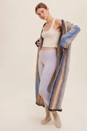 Selena Multi Color Long Knit Open Cardigan