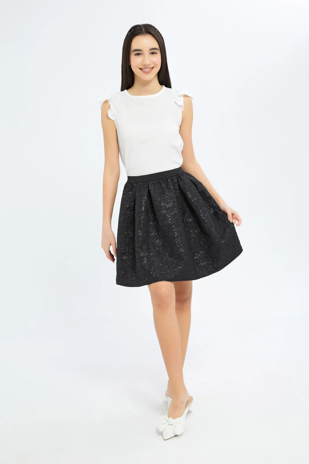 Senior Girls White Ruffled Sleeve Top