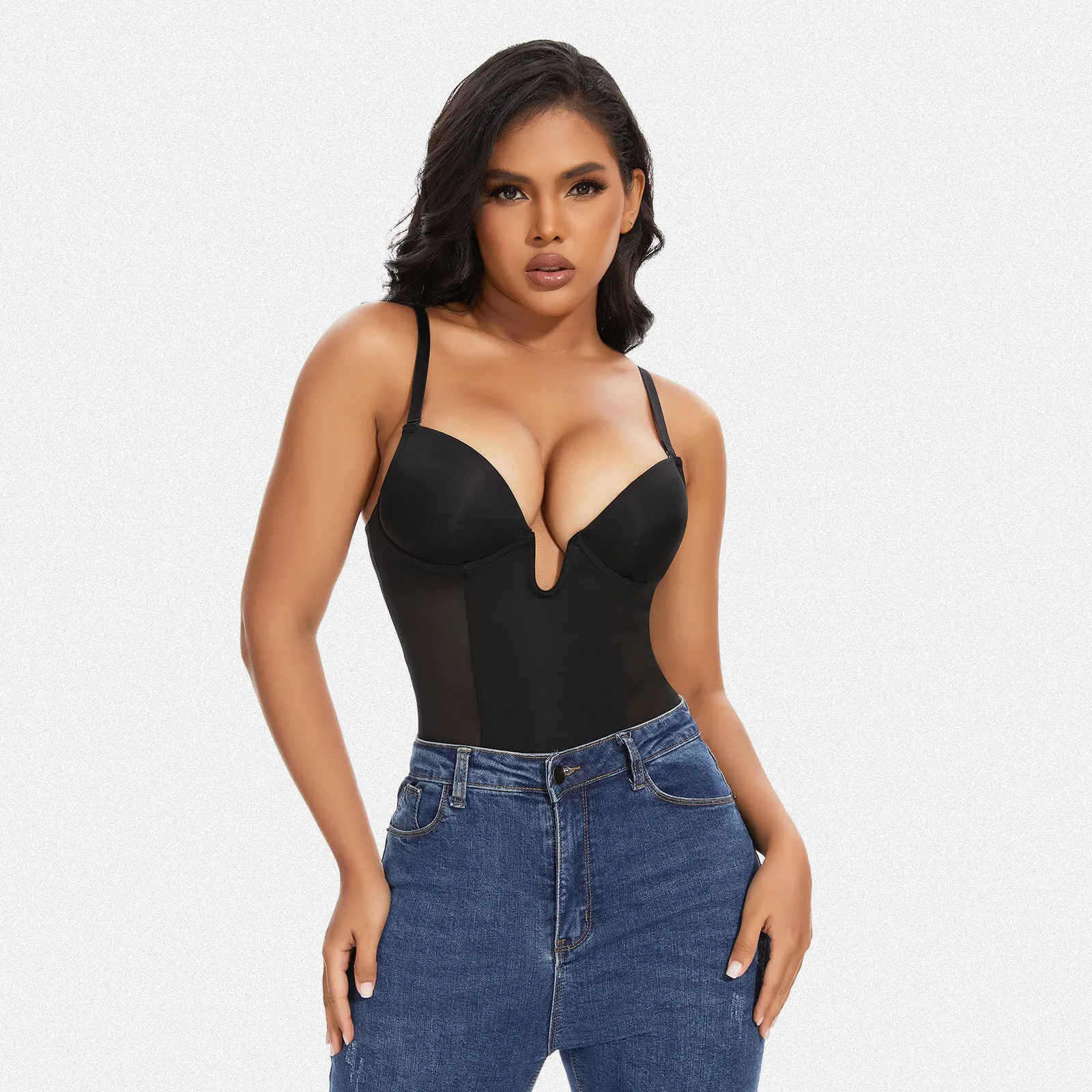 Shaperin Backless U Plunge Thong Shapewear Bodysuit