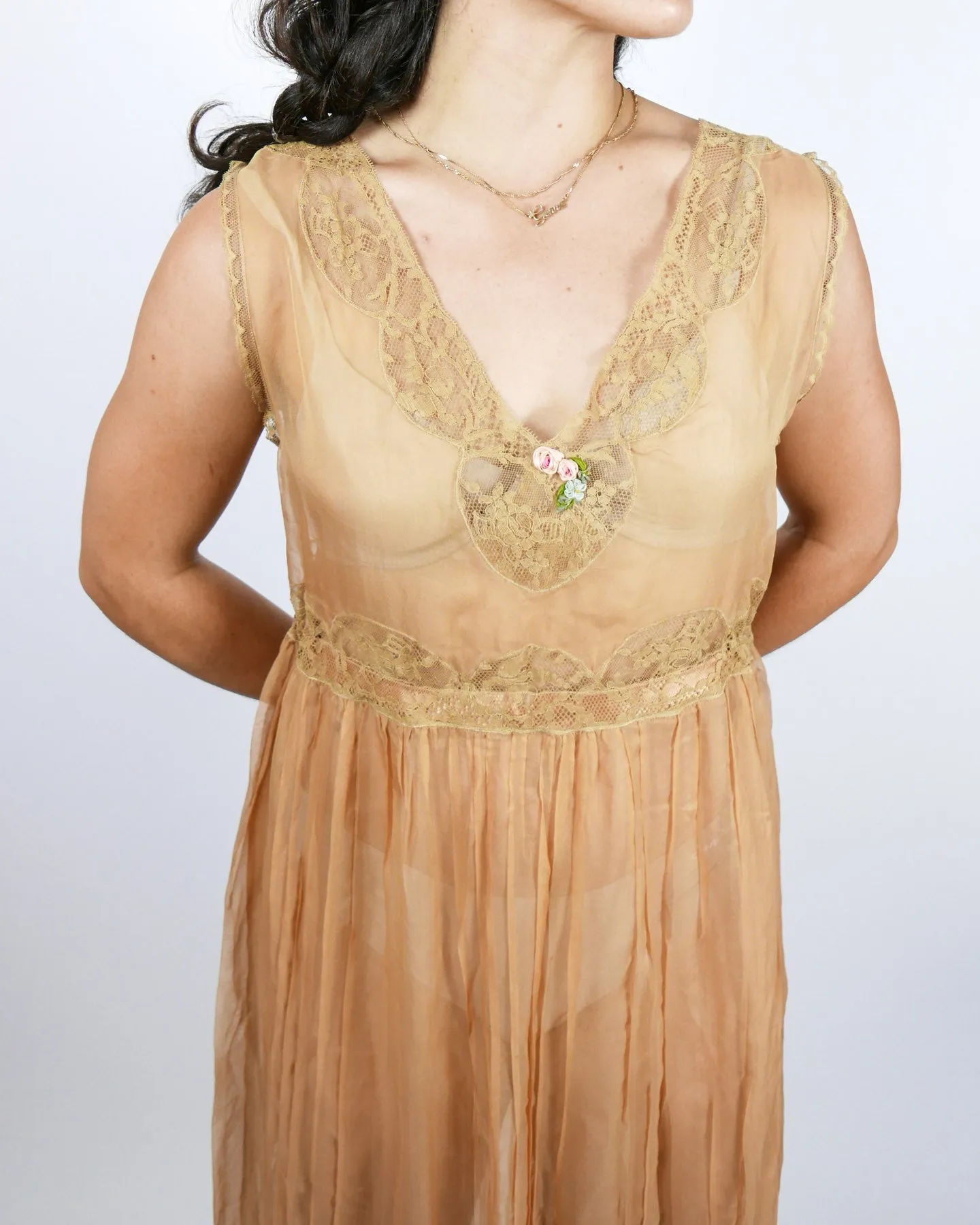 Sheer Antique Lace and Silk Dress