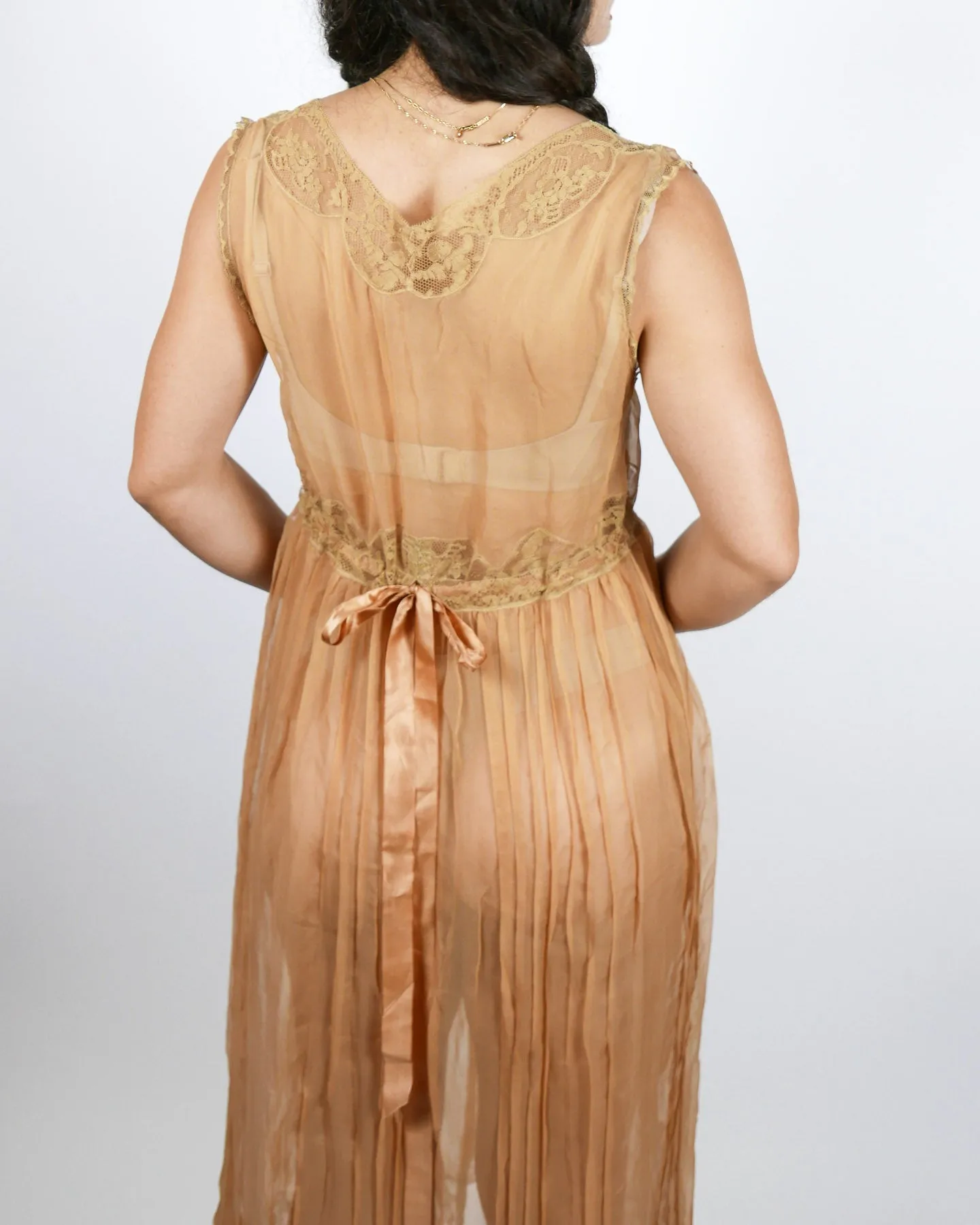 Sheer Antique Lace and Silk Dress