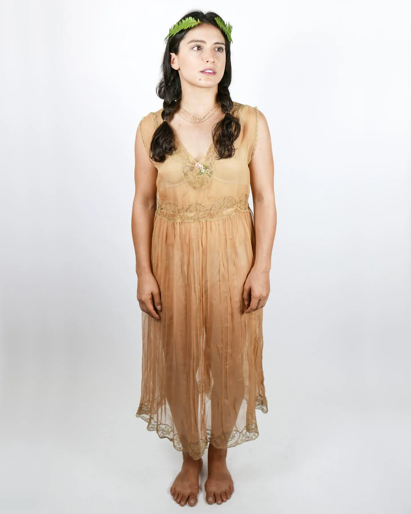 Sheer Antique Lace and Silk Dress