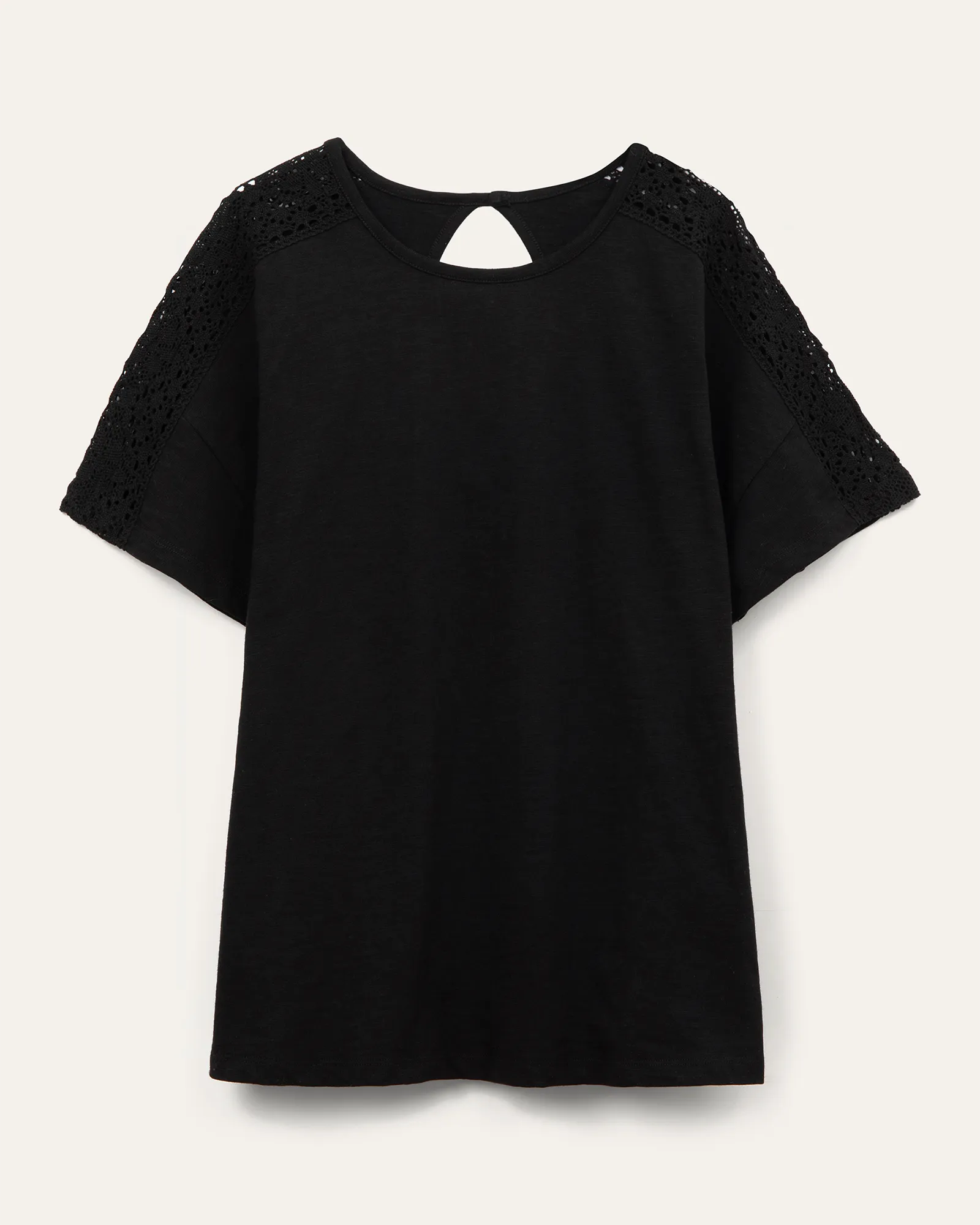 Sia Lace Detailed Cotton Top | Black
