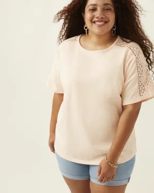 Sia Lace Detailed Cotton Top | Pink