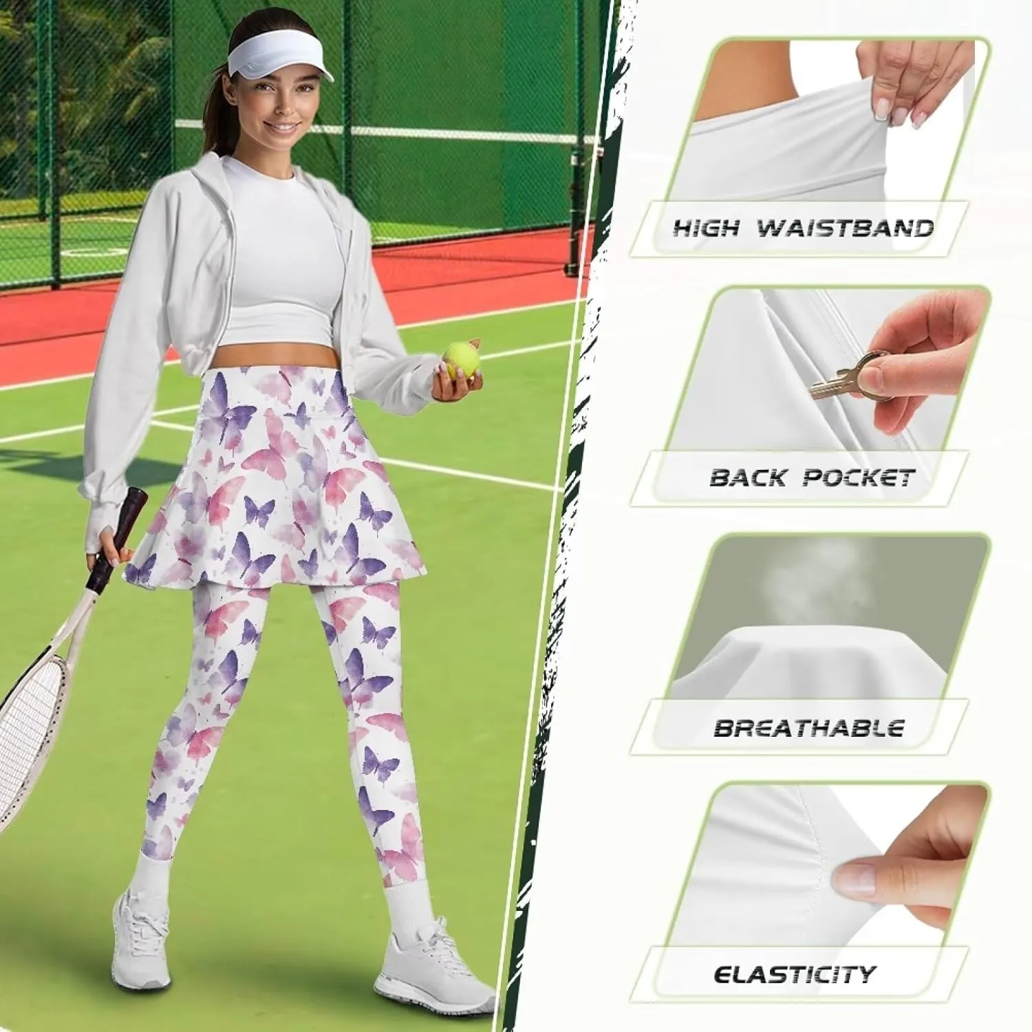 Skirted Leggings for Women High Waisted Tummy Control Skirted Tights Stretchy Breathable Tennis Pickleball Outfits