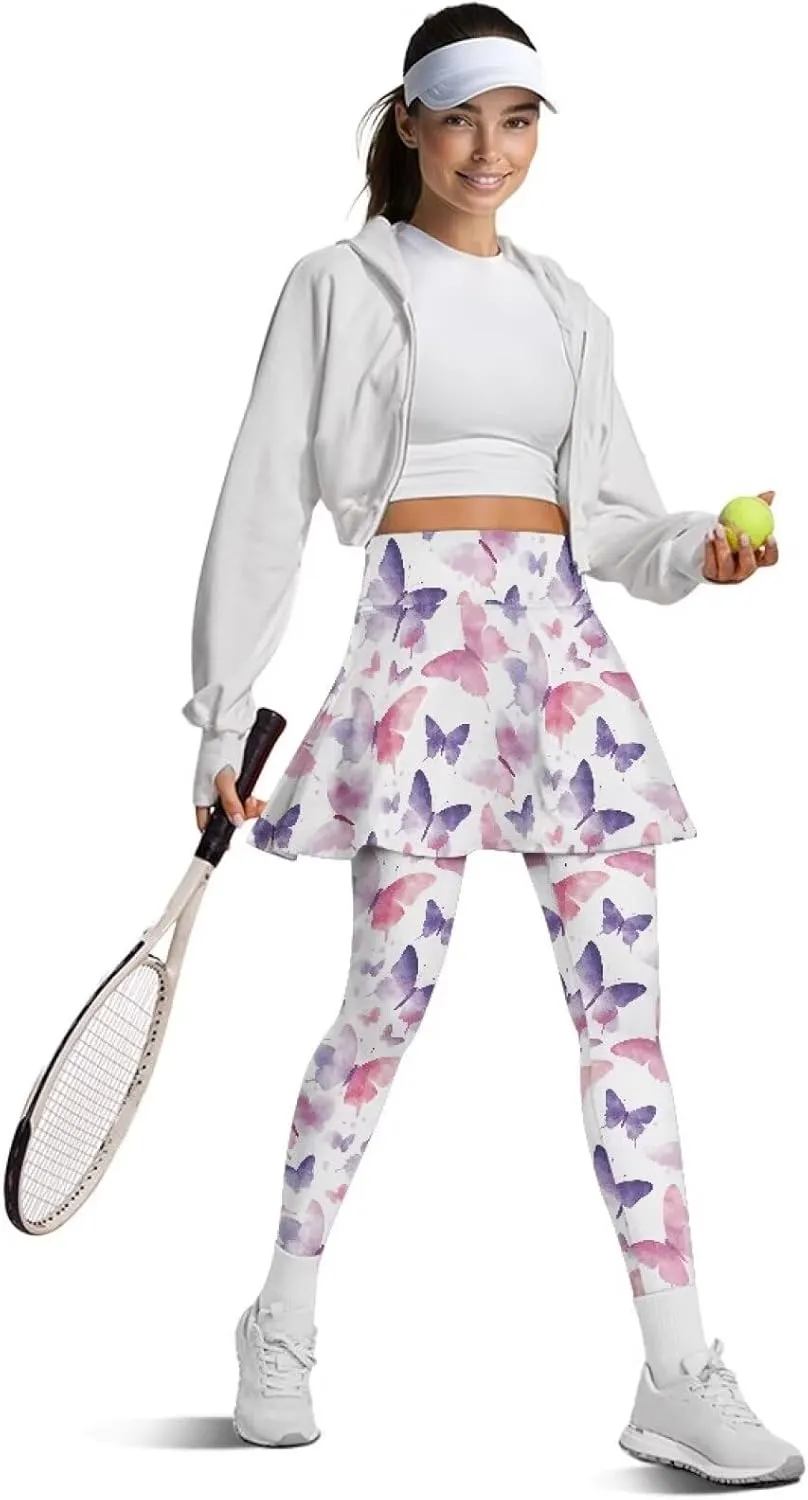Skirted Leggings for Women High Waisted Tummy Control Skirted Tights Stretchy Breathable Tennis Pickleball Outfits