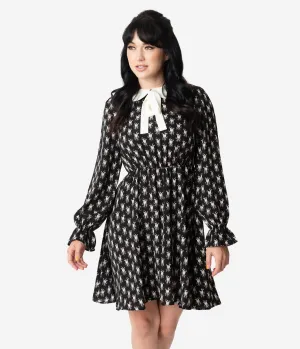 Smak Parlour Black & Ivory Deer Print Neck Tie First Wave Fit & Flare Dress