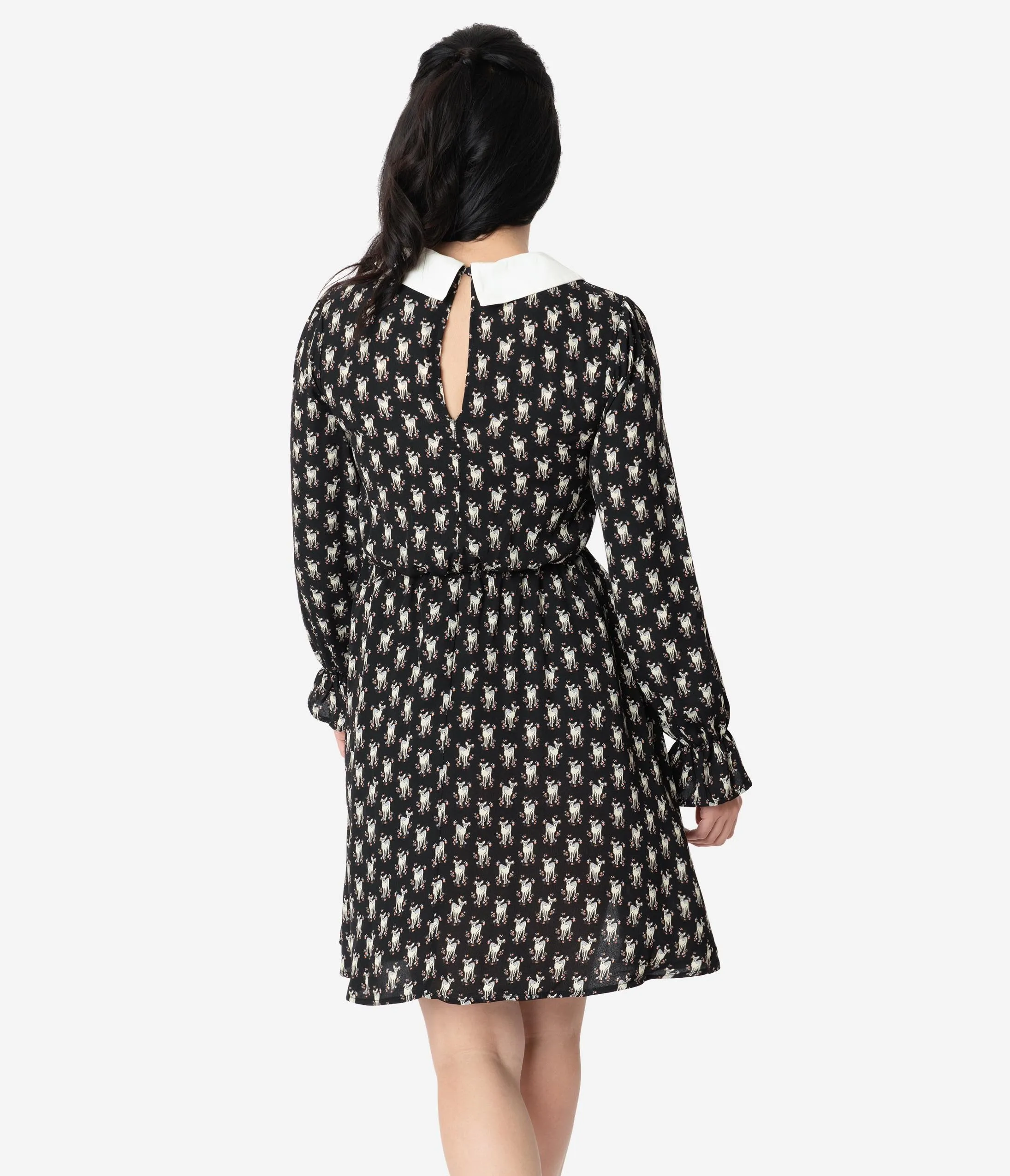Smak Parlour Black & Ivory Deer Print Neck Tie First Wave Fit & Flare Dress