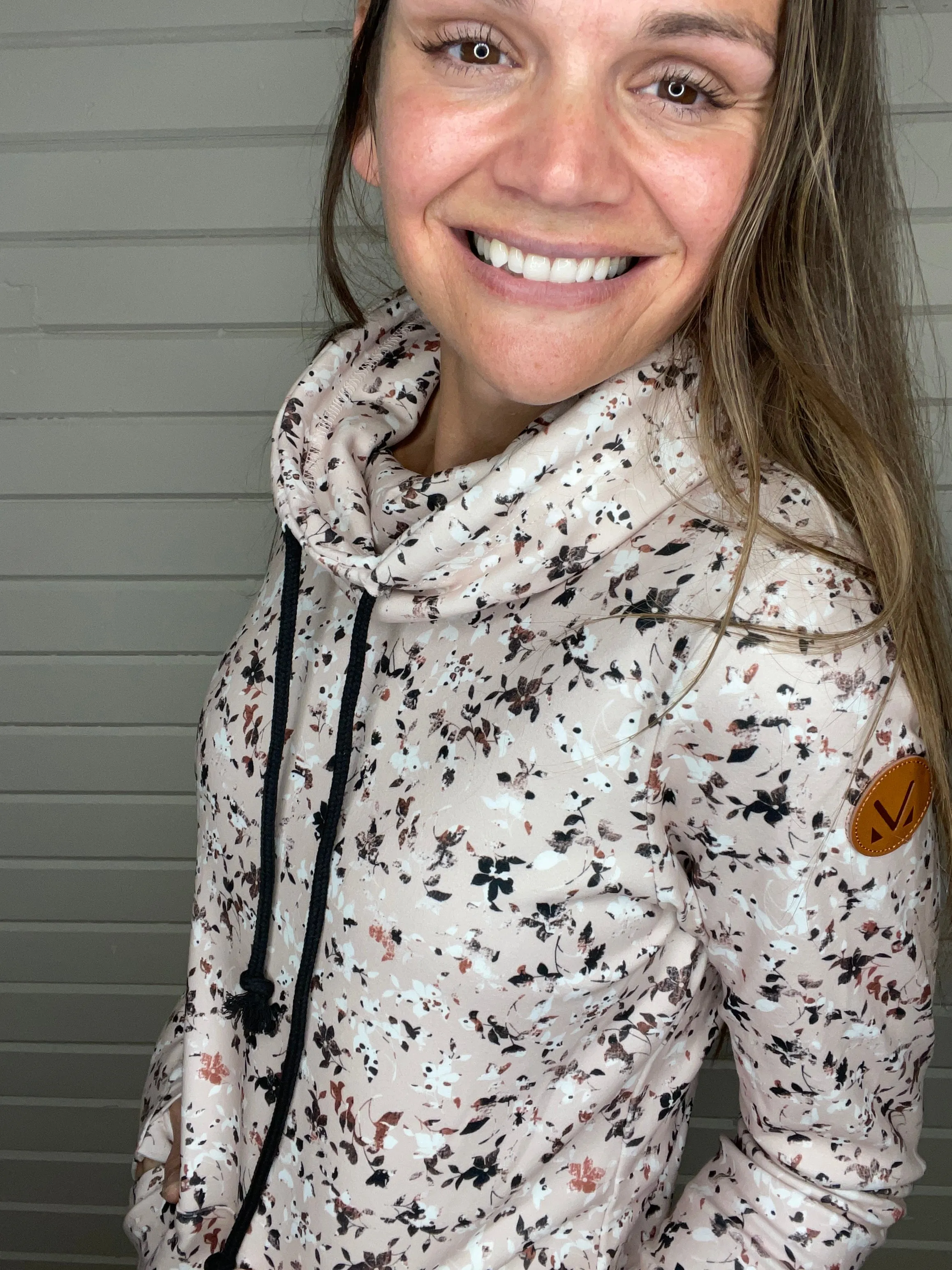 Soft Funnel Neck - Tan Micro Floral