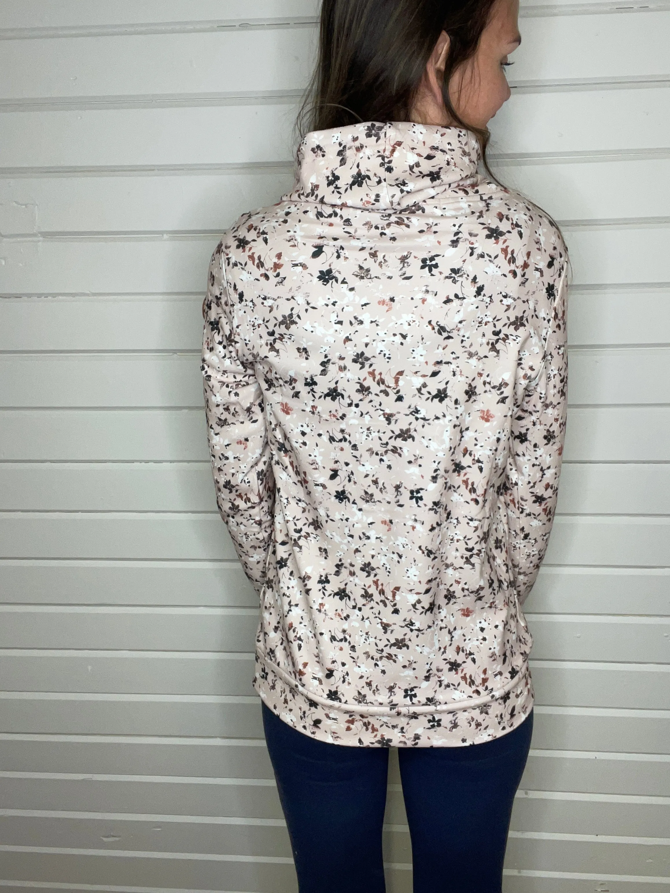 Soft Funnel Neck - Tan Micro Floral