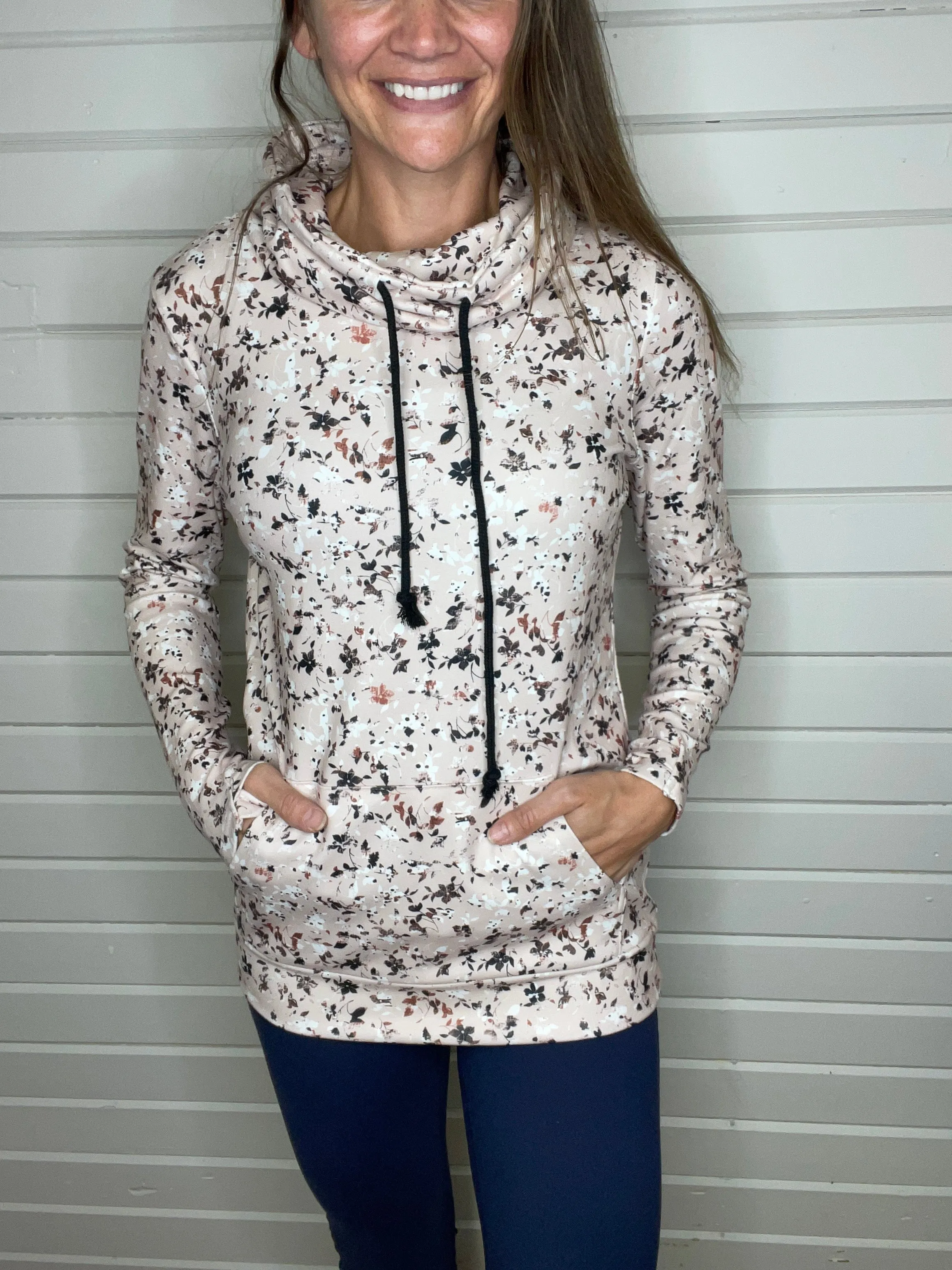 Soft Funnel Neck - Tan Micro Floral