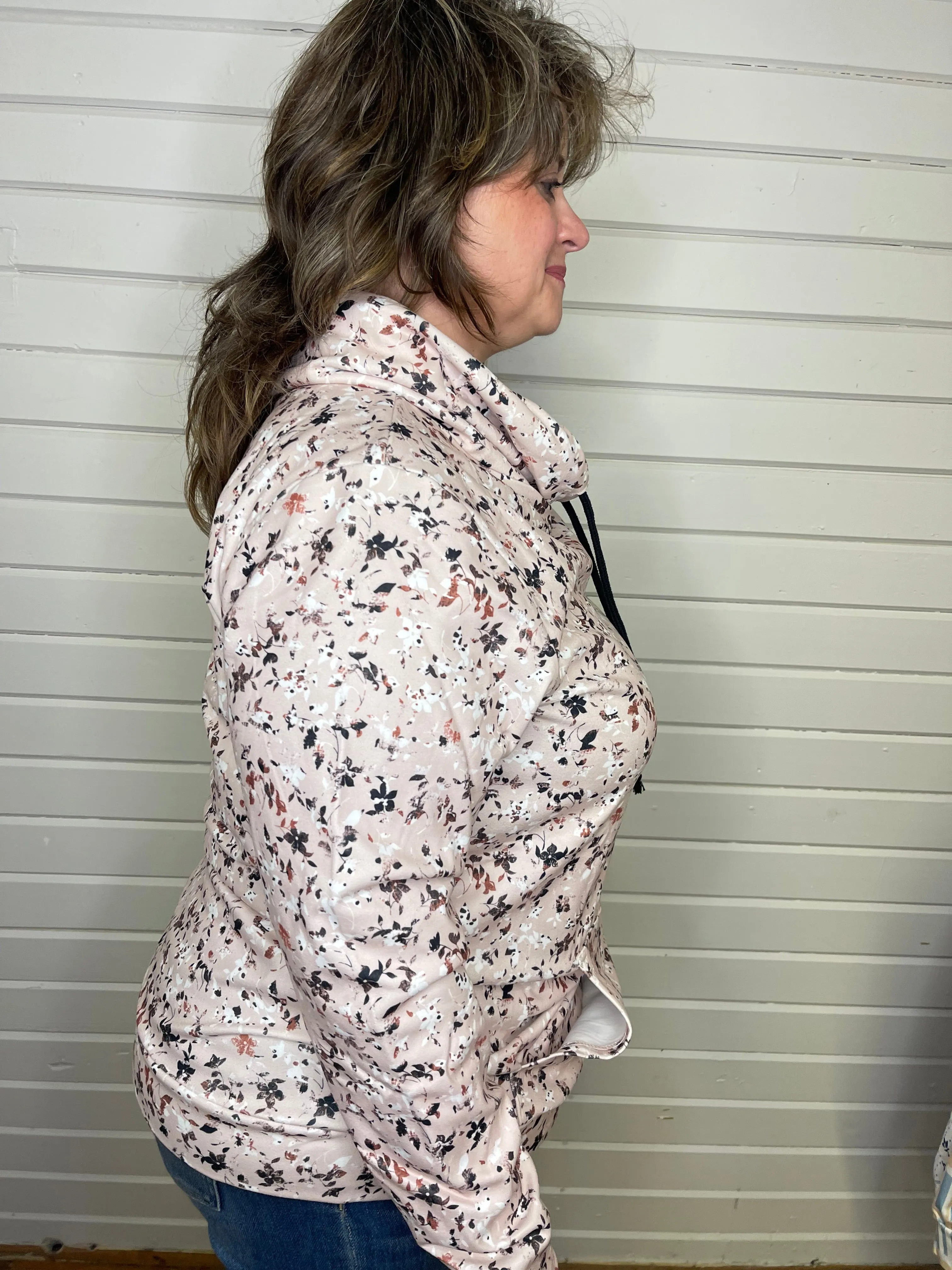 Soft Funnel Neck - Tan Micro Floral