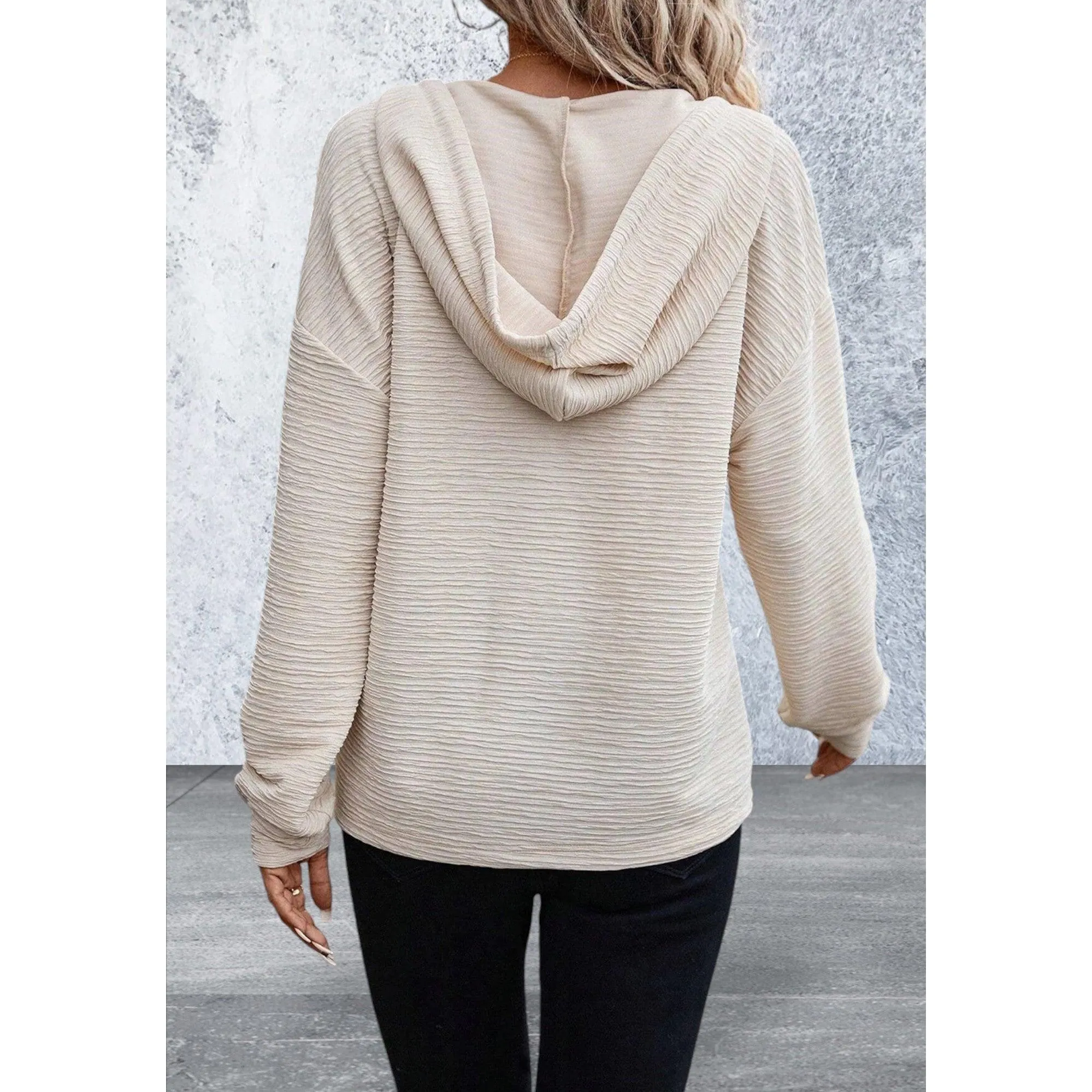 Soft LightWeight Drawstring Henley Hoodie
