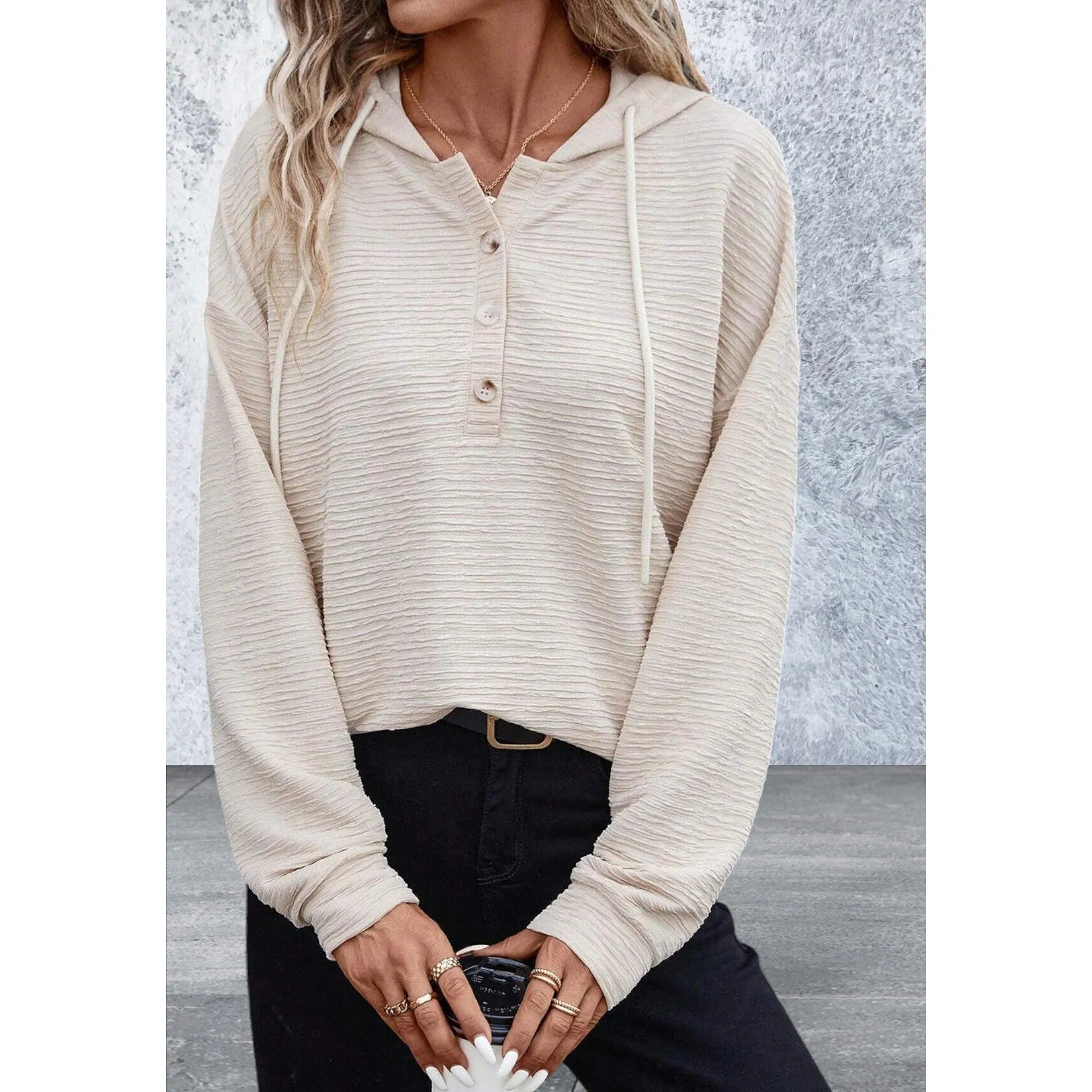 Soft LightWeight Drawstring Henley Hoodie