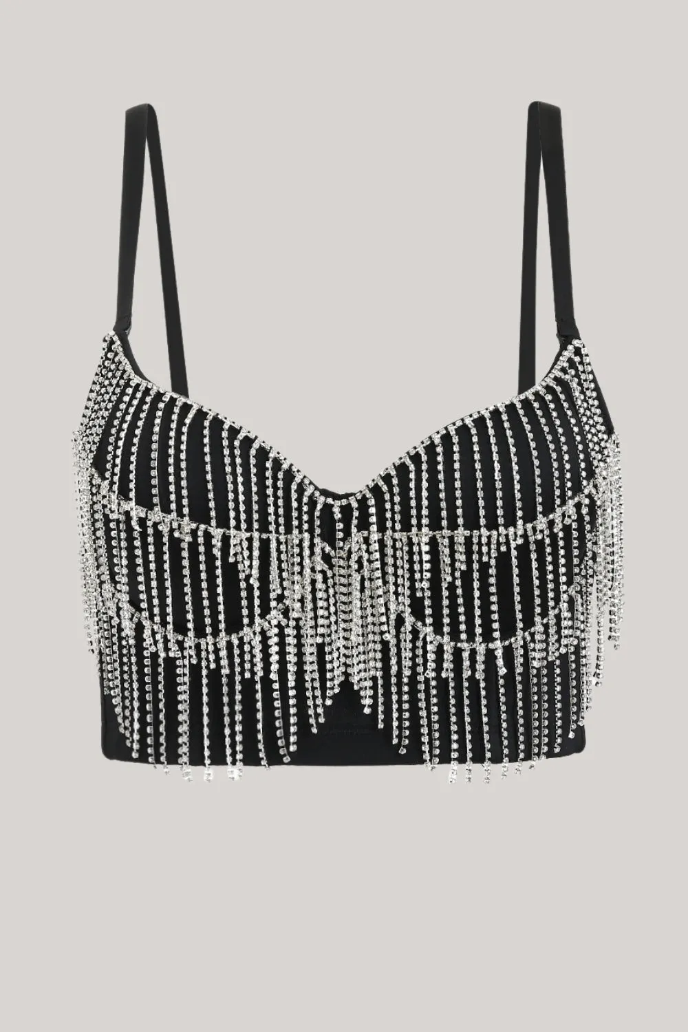 Sparkly Black Rhinestone Fringe Crop Top