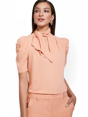 Tie-Neck Puff-Sleeve Blouse