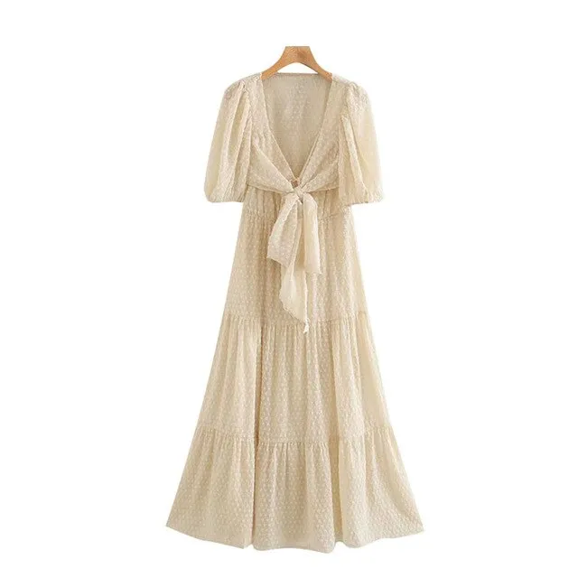 TIED DOT CHIFFON MIDI DRESS