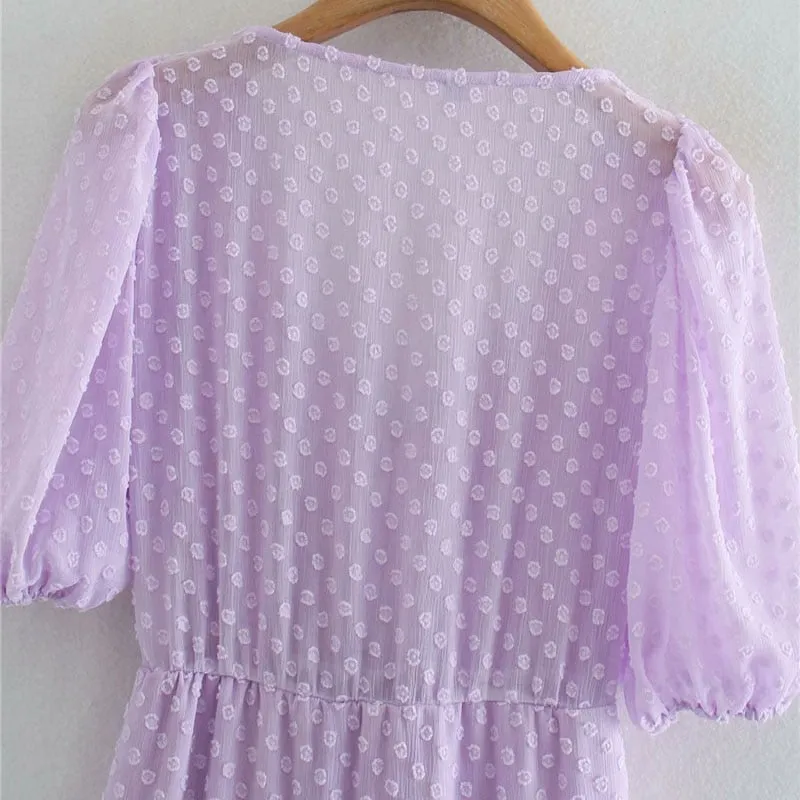 TIED DOT CHIFFON MIDI DRESS