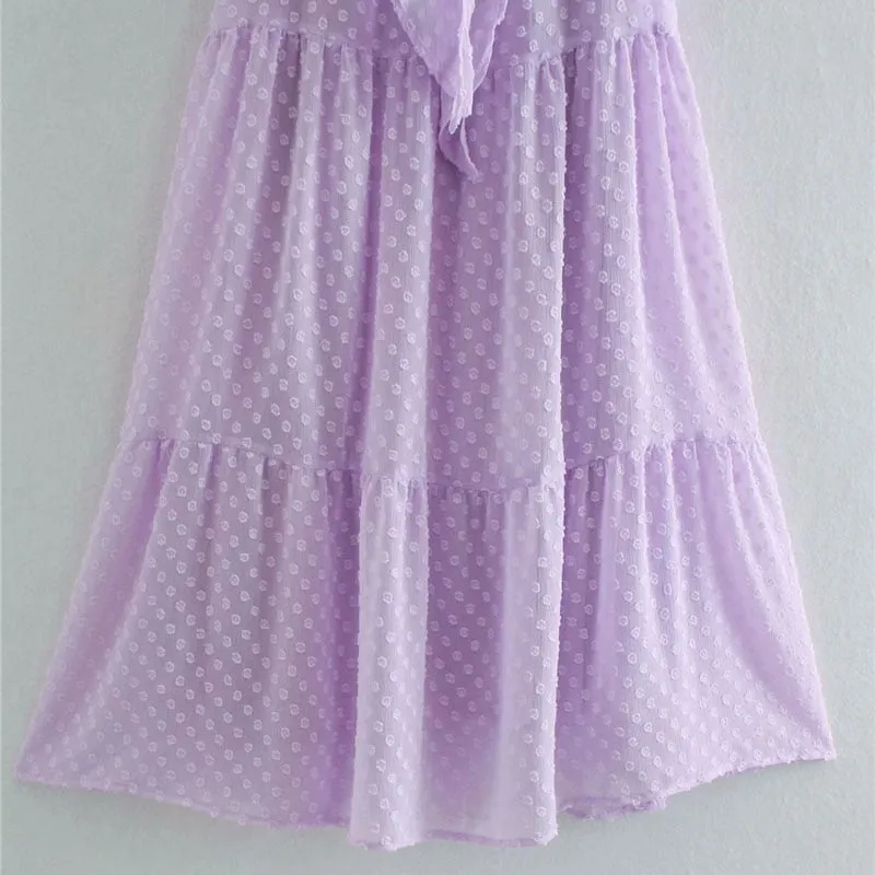 TIED DOT CHIFFON MIDI DRESS