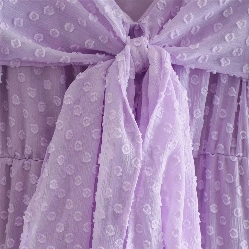 TIED DOT CHIFFON MIDI DRESS