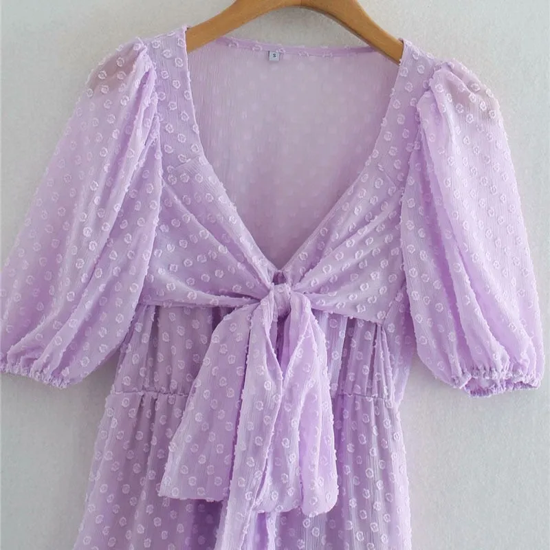 TIED DOT CHIFFON MIDI DRESS