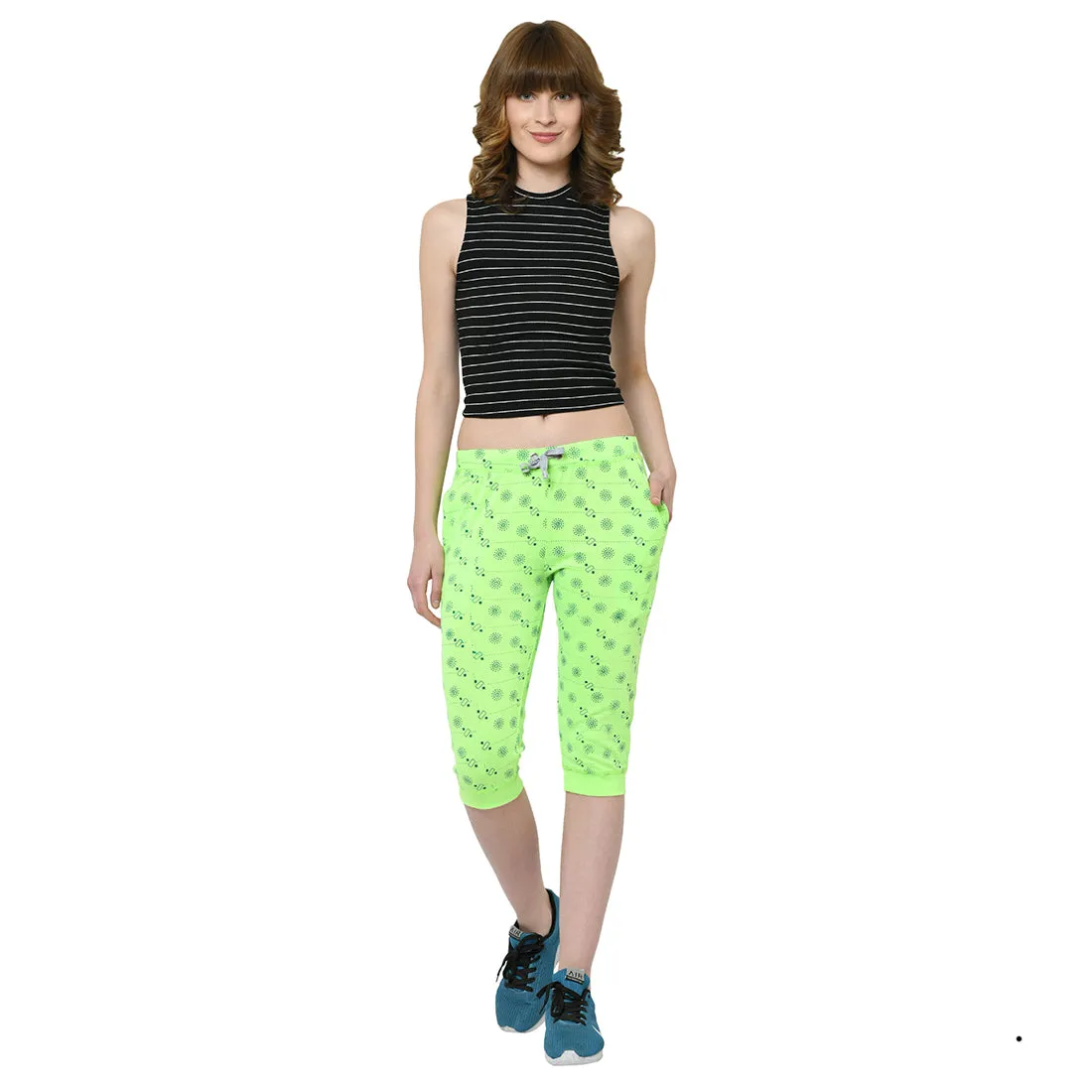 Vimal Jonney Green 3/4th Capri for Women